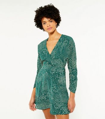 AX Paris Green Spot Wrap Dress | New Look